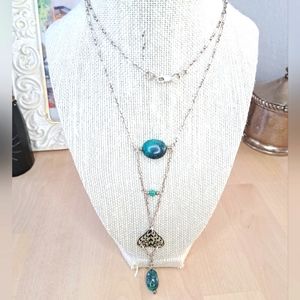 VTG Paperclip Link ART DECO X Native Amer Style Art Long 36" Turquoise Necklace